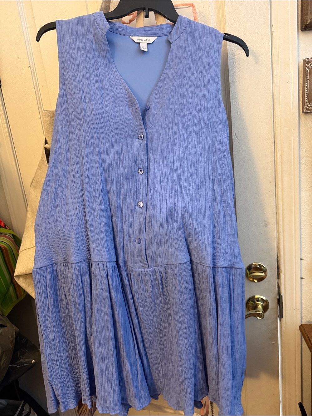 Nine West Sleeveless Periwinkle Tiered Button-Front Midi Dress